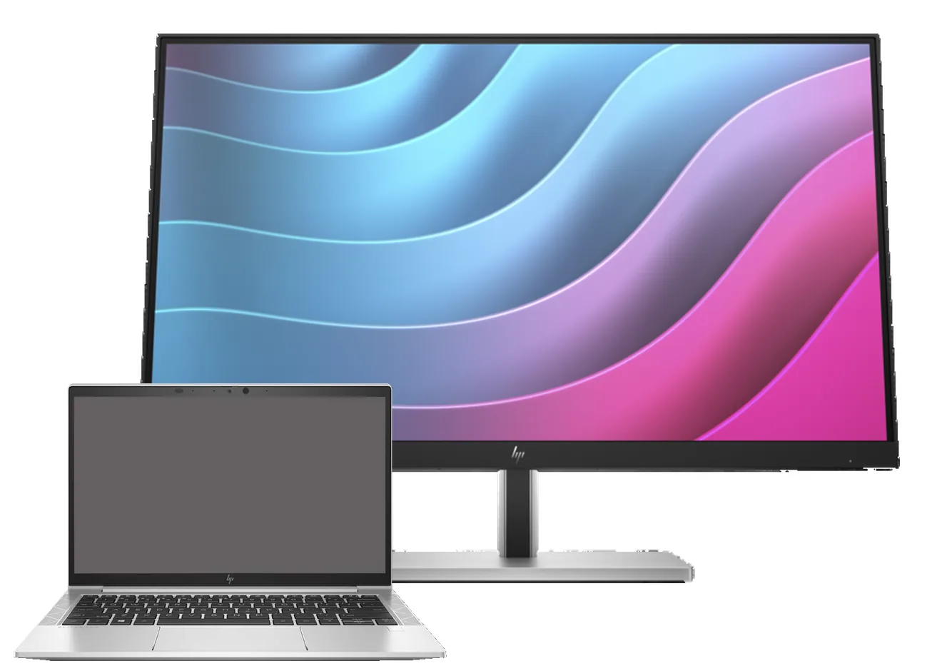 Een complete werkplek met laptop, monitor en toetsenbord