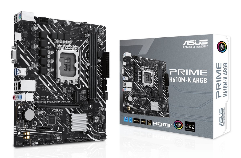 ASUS PRIME H610M-K ARGB | Socket LGA 1700 | Intel B760 | 2xDDR5 | Micro-ATX | Moederbord