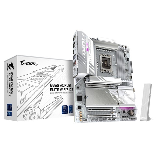 [B860-A-ELITE-WF7-ICE] Gigabyte B860 AORUS ELITE WIFI7 ICE | Socket LGA 1851 (V1) | Intel B860 | 4xDDR5 | ATX | Moederbord