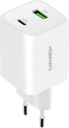[MP-124726] Mobiparts GaN Wall Charger | USB-C & USB-A 3.0 QC 45W | Wit