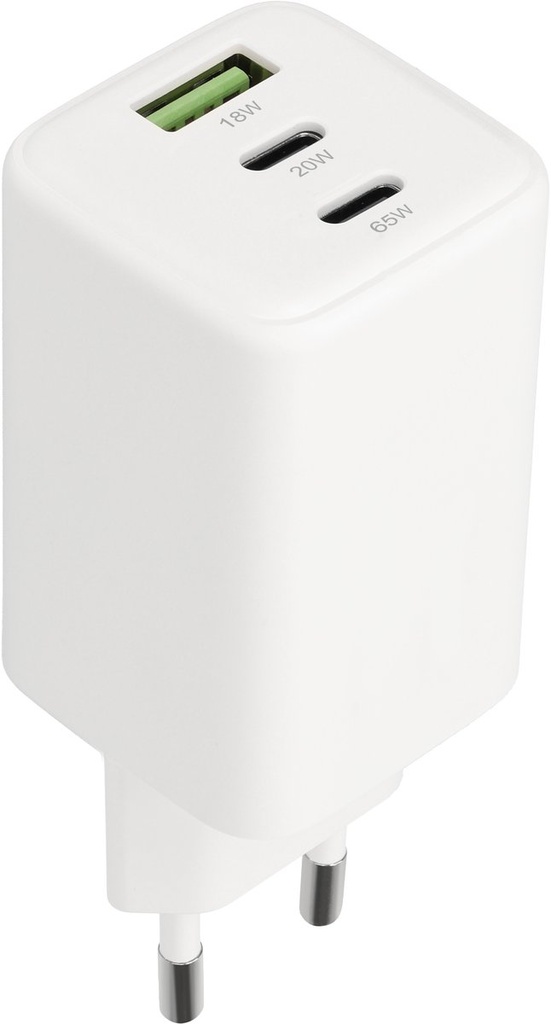Mobiparts GaN Wall Charger | 2x USB-C & 3.0 USB-A QC 65W | Wit