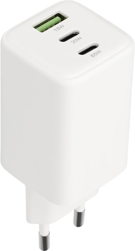 [MP-124727] Mobiparts GaN Wall Charger | 2x USB-C & 3.0 USB-A QC 65W | Wit