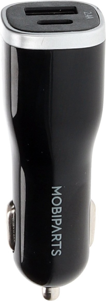 Mobiparts Car Charger | Dual USB-A & USB-C Autolader 12W | Zwart