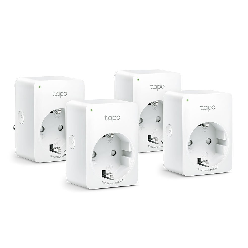 TP-Link Tapo P100 (4-pack) | Slimme Wi-Fi-stekker | 2300W | Spraakbesturing | Schema & Timer | Compact ontwerp | Wit