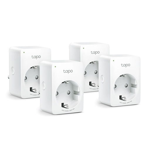 [P100-4-PACK] TP-Link Tapo P100 (4-pack) | Slimme Wi-Fi-stekker | 2300W | Spraakbesturing | Schema & Timer | Compact ontwerp | Wit