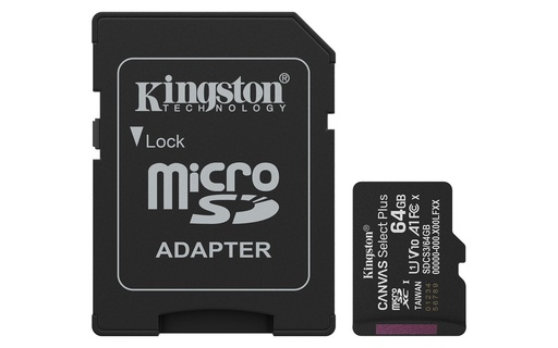 Kingston Technology microSDXC 64GB | Canvas Select Plus Gen3 | 100MB/s | A1 | + Adapter