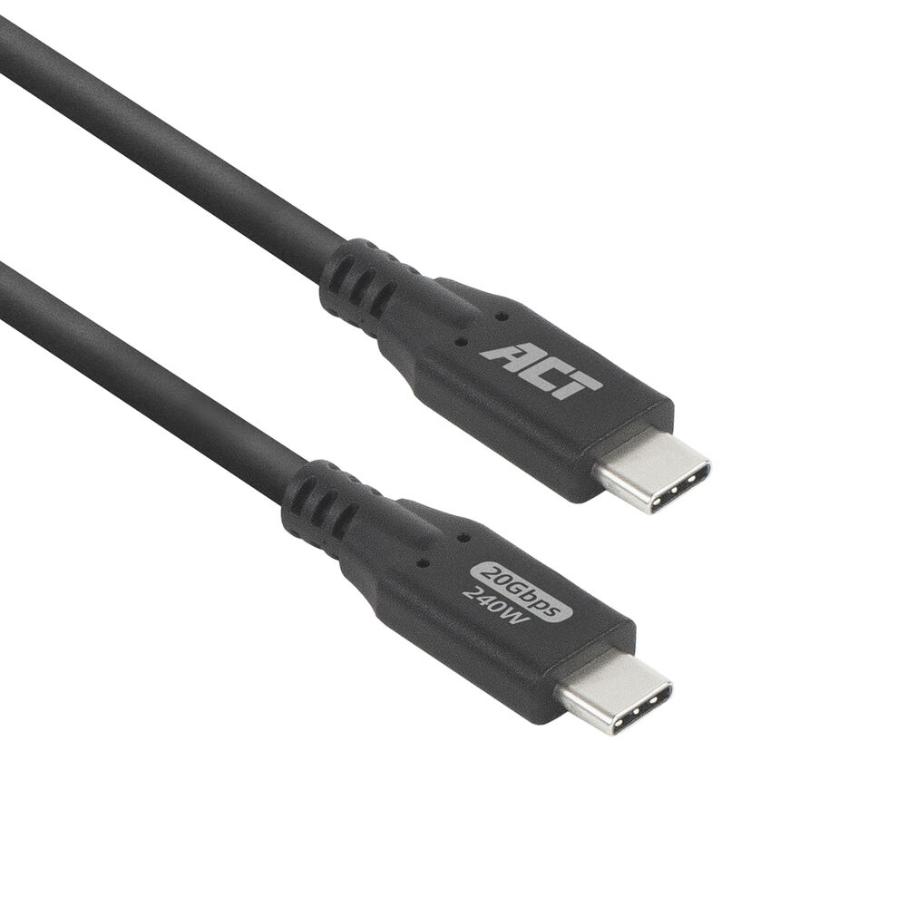 ACT | USB4 Kabel | 20Gbps | 240W | USB-C naar USB-C | 2m | Zwart