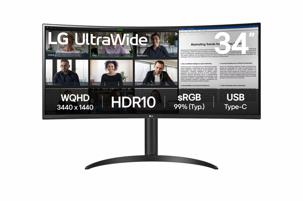LG 34WR55QK-B | 34″ Curved Ultrawide | 3440 x 1440 | Wide Quad HD | Zwart | Power Delivery | USB hub