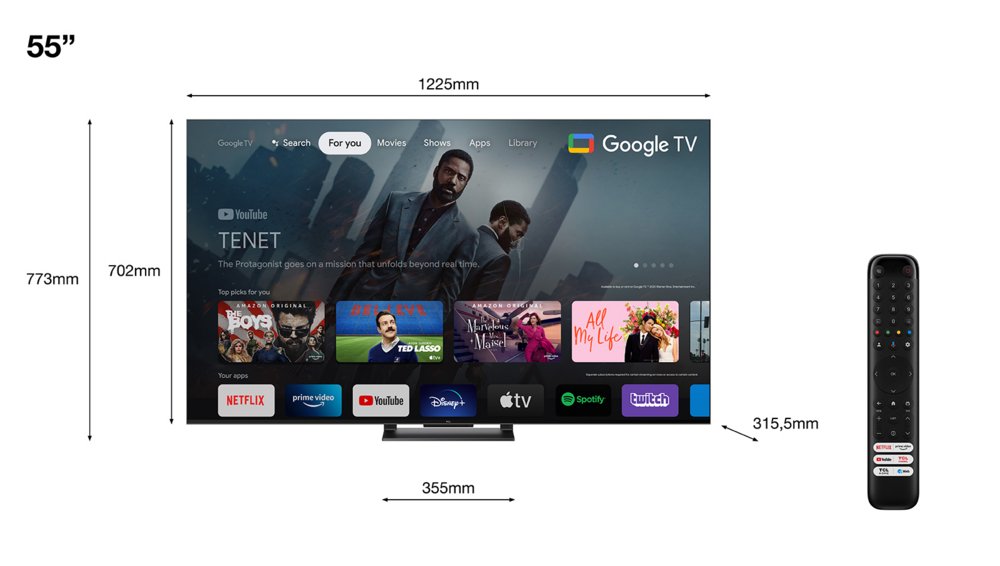 TCL 55C749 | 55” Ultra HD 4K | QLED Smart TV | Wifi | Google TV | Local Dimming | Dolby Vision | 144Hz
