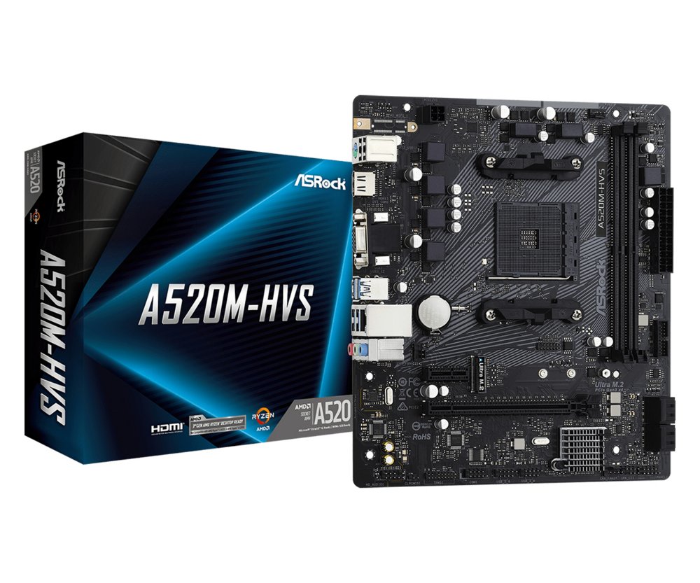 Asrock A520M-HVS | Socket AM4 | AMD A520 | 2xDDR4 | Micro-ATX | Moederbord