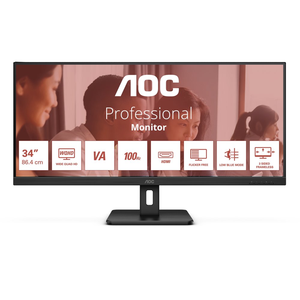 AOC U34E2M 34″ | UWQHD 3440×1440 | VA | 100Hz | 4ms | Ultrawide Monitor | Zwart